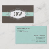Visite Chic Déco Cadre Monogramme Bleu Bébé Carte de visi (Devant / Derrière)