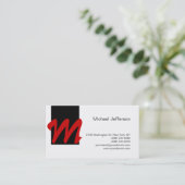 Visite Chic unique Monogramme noir blanc rouge Carte de v (Debout devant)