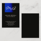 Visite Chubby bleu noir monogramme moderne carte de visit (Devant / Derrière)