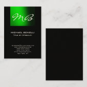 Visite Chubby vert noir monogramme moderne carte de visit (Devant / Derrière)