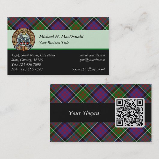 Visite Clan MacDonald de Clanranald Tartan Carte de visit (Devant / Derrière)