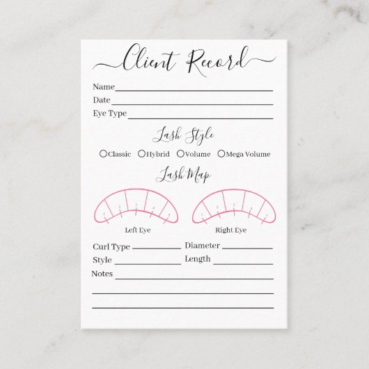 Visite Client d'extension Eyelash Formulaire de Carte de  (Devant)