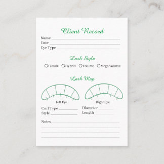 Visite Client d'extension Eyelash Formulaire de Carte de
