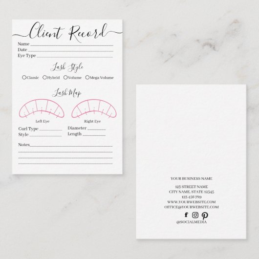 Visite Client d'extension Eyelash Formulaire de Carte de (Devant / Derrière)