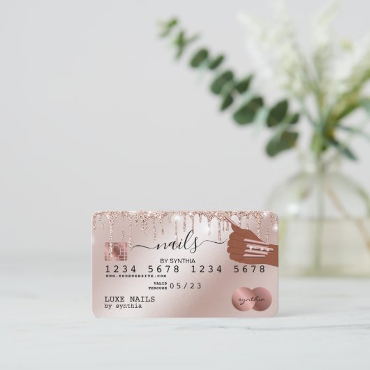 Visite Clous Technicien Carte de crédit Styled Rose Gold (Debout devant)