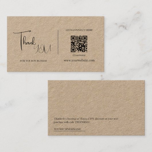 Visite Code de Carte de remerciements de code QR Rustique (Devant / Derrière)
