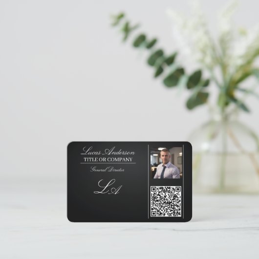 Visite code qr carte de visite, modifiable, noir blanc, f (Debout devant)