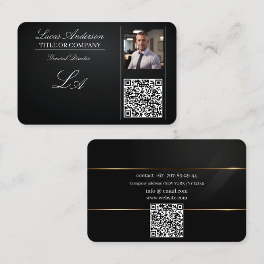 Visite code qr carte de visite, modifiable, noir blanc, f (Devant / Derrière)