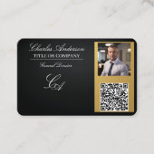 Visite code qr carte de visite, modifiable, or noir, foto (Devant)