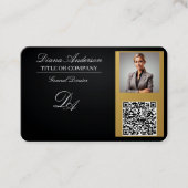 Visite code qr carte de visite, modifiable, or noir, foto (Devant)