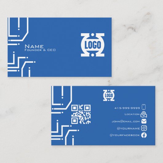 Visite Code QR de carte de circuit imprimé bleu moderne (Devant / Derrière)