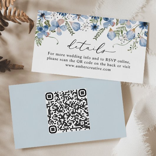 Visite Code QR Dusty Blue Mariage Détails Carte de boîtie