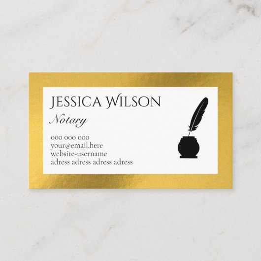 Visite Code QR feuille d'or notaire écrivain carte de vis (Devant)