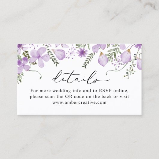 Visite Code QR Lavender Mariage Détails Carte de boîtier (Devant)