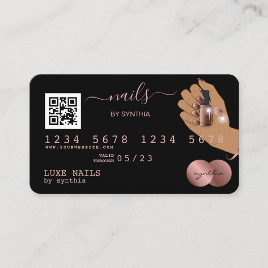 Visite Code QR Nails Technicien Carte de crédit Rose Gold (Devant)