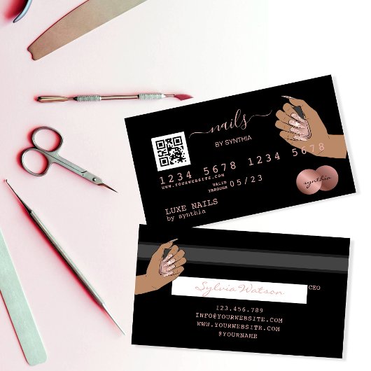 Visite Code QR Nails Technicien Carte de crédit Rose Gold