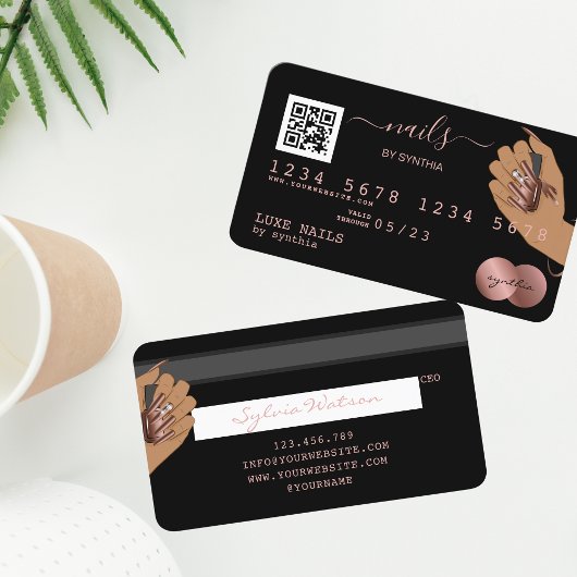 Visite Code QR Nails Technicien Carte de crédit Rose Gold