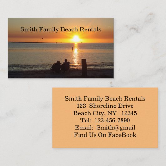 Visite Couple Assis Sur La Plage Au Sunset Carte de visit (Devant / Derrière)