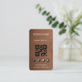 Visite Cuir Brown - Médias sociaux Code QR Carte de visit (Debout devant)