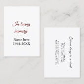 Visite dans l'amour nom de mémoire texte keepsaké carte d (Devant / Derrière)