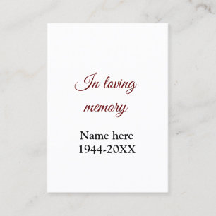Visite dans l'amour nom de mémoire texte keepsaké carte d