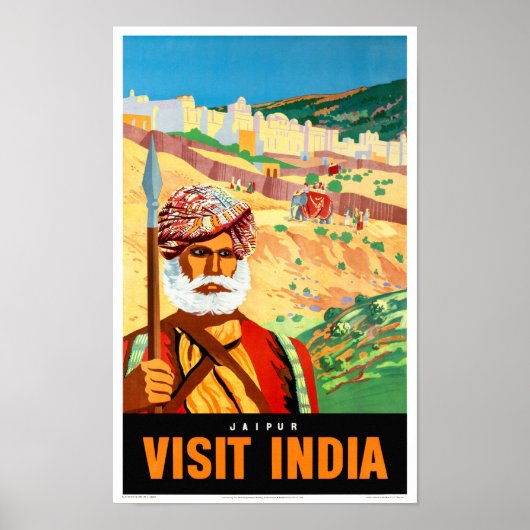 Visite de Jaipur Inde Poster Vintage voyage restau (Devant)