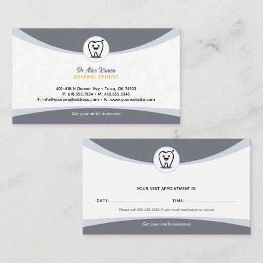Visite Dentiste | Carte de rendez-vous dentaire (Devant / Derrière)