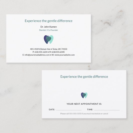 Visite Dentiste | Carte de rendez-vous dentaire (Devant / Derrière)