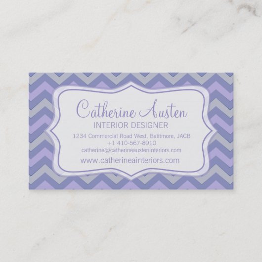 Visite Design d'intérieur zigzag violet bleu carte de vis (Devant)