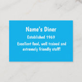 Visite "Diner/Restaurant/Ice Cream Shoppe" Carte de visit (Dos)