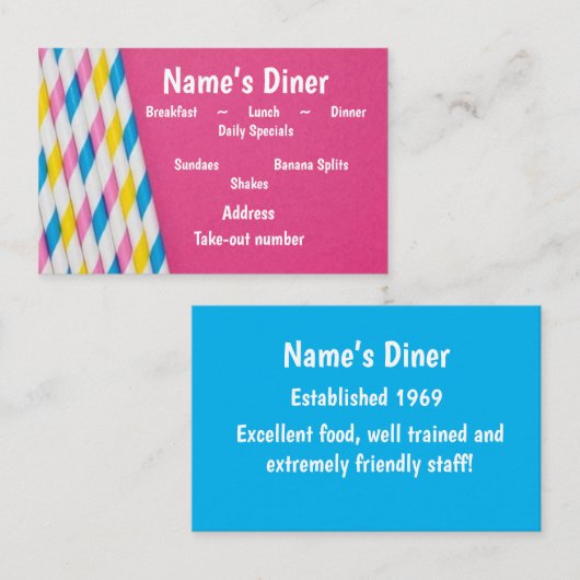 Visite "Diner/Restaurant/Ice Cream Shoppe" Carte de visit (Devant / Derrière)
