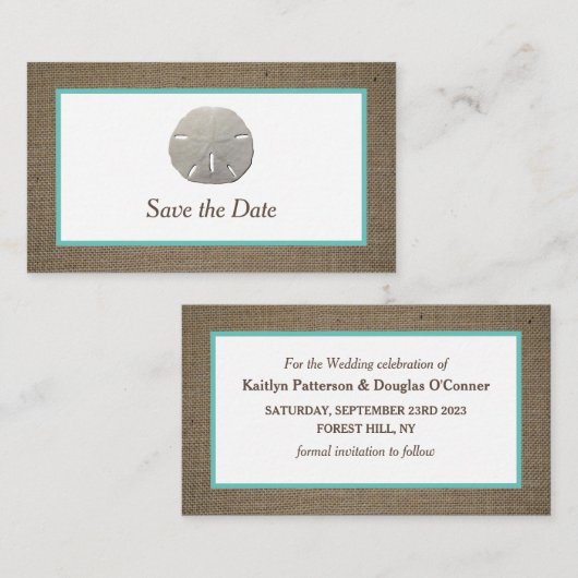 Visite Dollar De Sable & Burlap Enregistrer La Carte Date (Devant / Derrière)