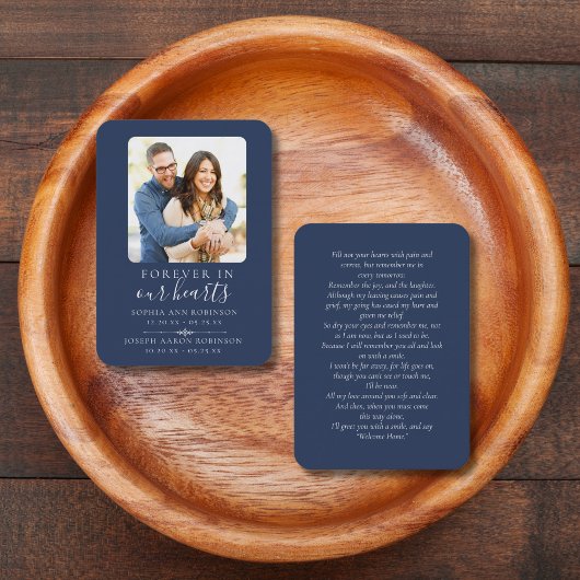 Visite Double carte de prière bleue photo funéraire commé