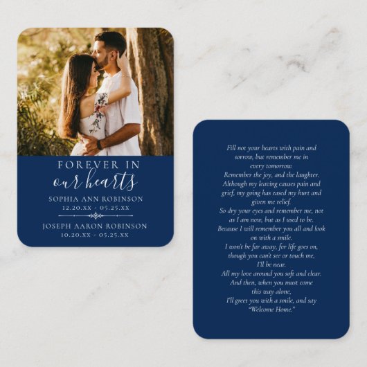 Visite Double carte de prière bleue photo funéraire commé (Devant / Derrière)