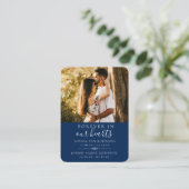 Visite Double carte de prière bleue photo funéraire commé (Debout devant)