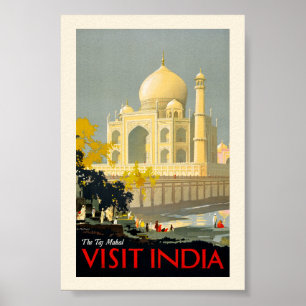 Visite du Taj Mahal Inde Affiche de voyage vintage