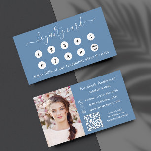 Visite Dusty bleu QR code photo carte de fidélité profess