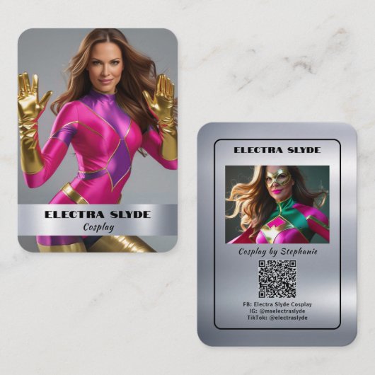 Visite Effet Métal Premium Carte de Cosplay | Code QR (Devant / Derrière)