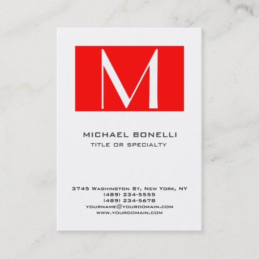 Visite Élégant Monogramme Rouge Blanc Simple Carte de vis (Devant)