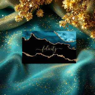 Visite Élégante carte de code QR en agate noire et turquo