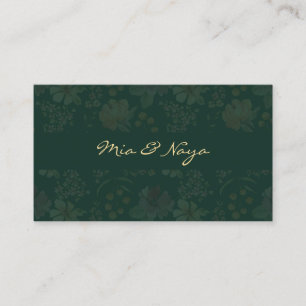 Visite Élégante carte de luxe vert foncé floral écriture 