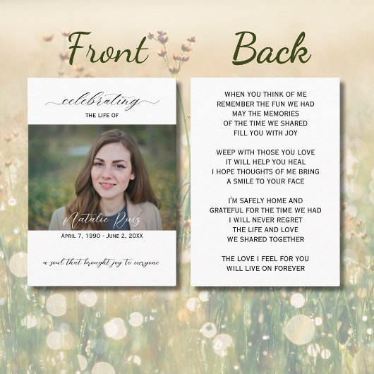 Visite Elégante carte de prière funéraire photo