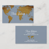 Visite Elégante carte du monde de Faux Gold Dusty Blue (Devant / Derrière)