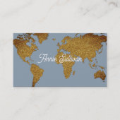 Visite Elégante carte du monde de Faux Gold Dusty Blue (Devant)