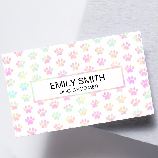 Visite Empreinte de patte holographique Pet Groomer Carte