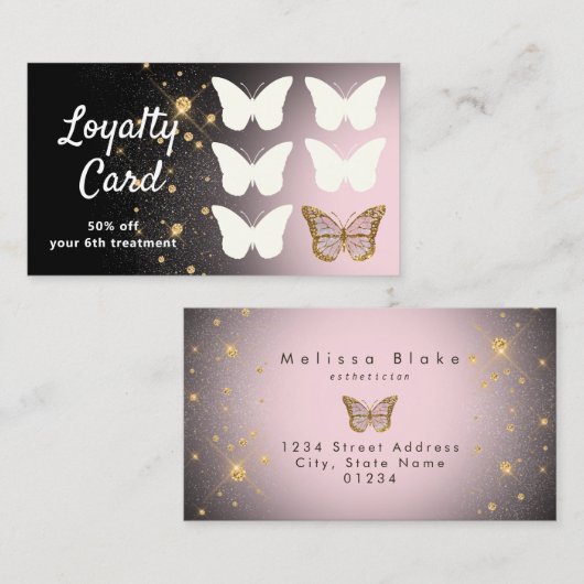 Visite faux papillon de parties scintillant de carte de f (Devant / Derrière)