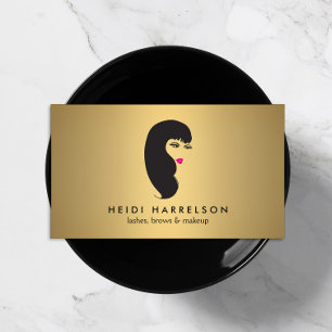 Visite Fille avec cils sur Faux Gold Beauty Carte de visi