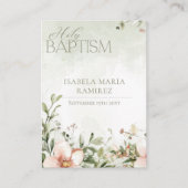 Visite Fleurs rose pâle baptême carte de souvenir vert (Devant)