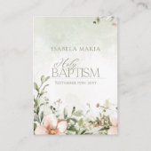 Visite Fleurs rose pâle baptême carte de souvenir vert (Devant)