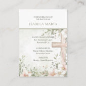 Visite Fleurs rose pâle baptême carte de souvenir vert (Dos)